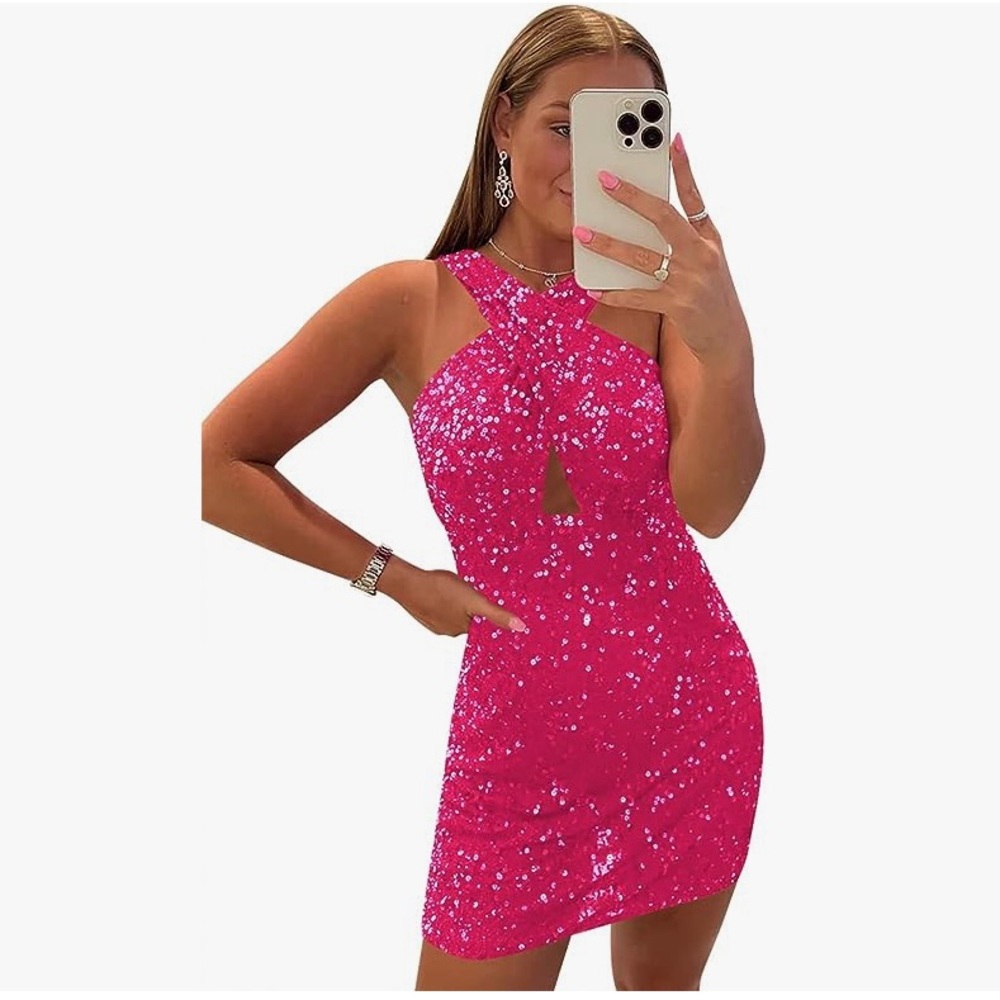 YMSHA Women's Halter Sequin Homecoming Dress NWT